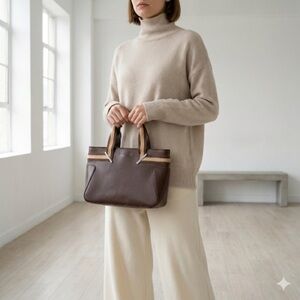 Vintage Gucci chocolate brown leather Web top handle small tote bag